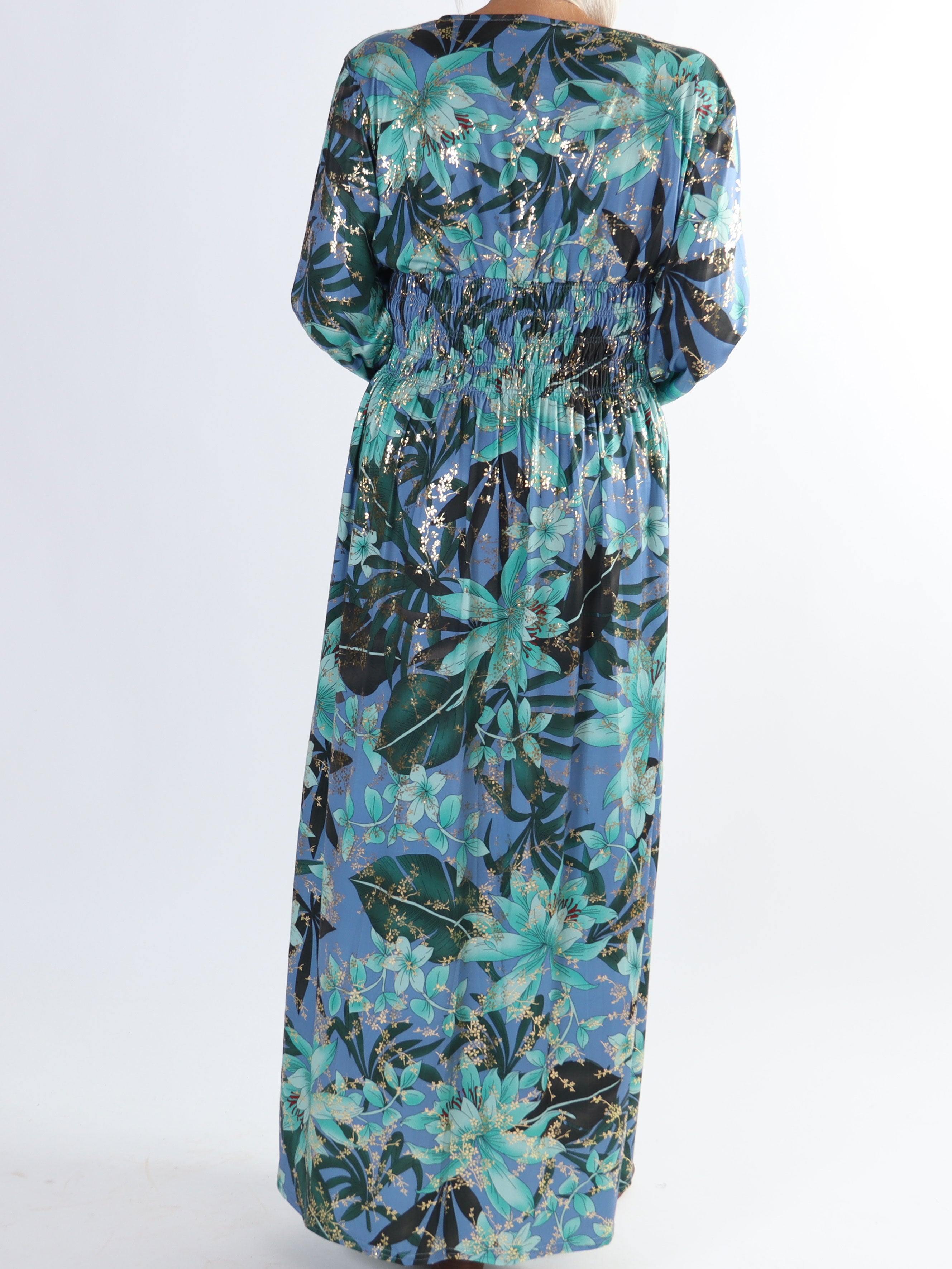 Pams L/S - Plus size elastisk klänning i skrynkelfritt tyg med långa ärmar